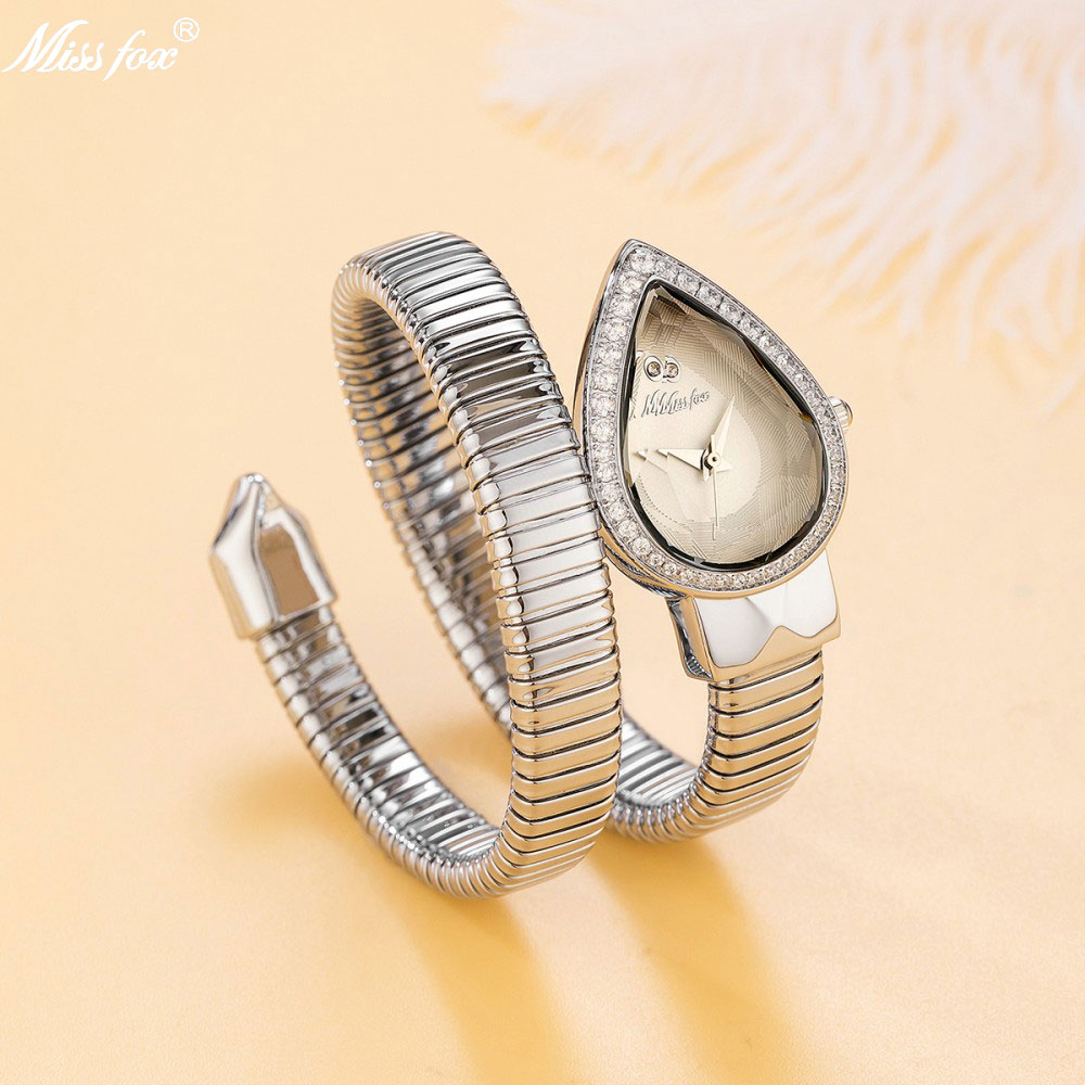 Open Heart Watch - MISSFOX الأفعى شكل ساعة ماسية للنساء
