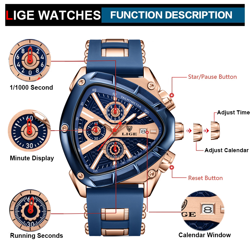 LIGE-Men ماركة فاخرة مضيئة على - مراجعة Watch Triangle Luxury وسعره